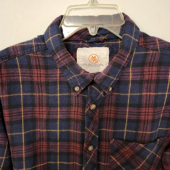 Cloudveil Flannel Shirt Blue Purple Plaid Long Sleeve Soft Mens Medium EUC - Picture 2 of 13